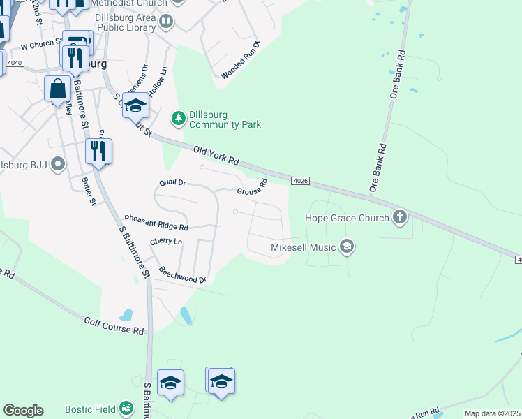 map of restaurants, bars, coffee shops, grocery stores, and more near 1118 Park Avenue in Dillsburg