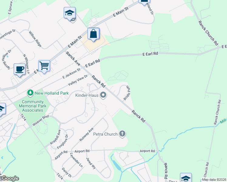 map of restaurants, bars, coffee shops, grocery stores, and more near 437 Ranck Road in New Holland