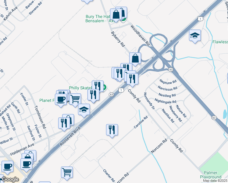 map of restaurants, bars, coffee shops, grocery stores, and more near in Philadelphia