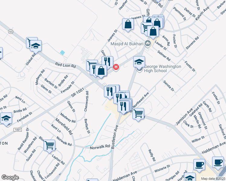 map of restaurants, bars, coffee shops, grocery stores, and more near 851 Red Lion Road in Philadelphia