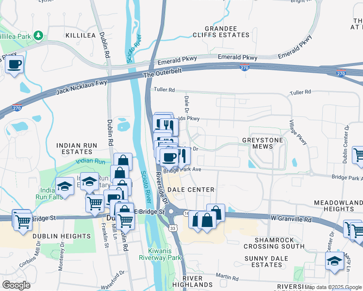 map of restaurants, bars, coffee shops, grocery stores, and more near 6662 Mooney Street in Dublin