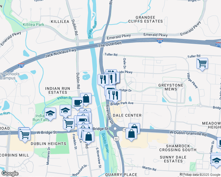 map of restaurants, bars, coffee shops, grocery stores, and more near 6741 Longshore Street in Dublin