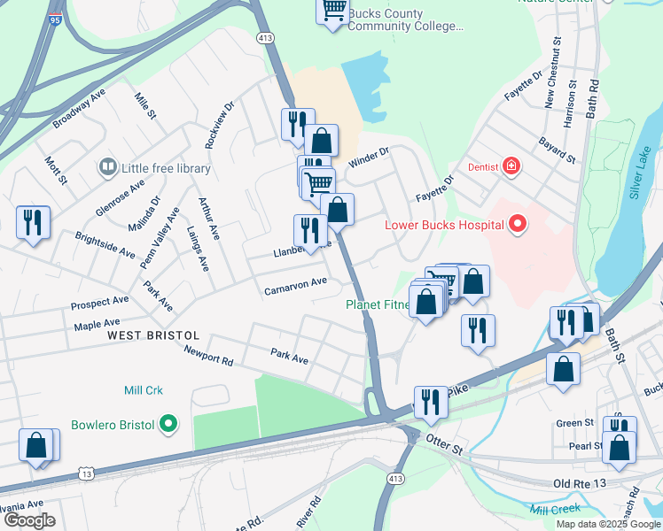 map of restaurants, bars, coffee shops, grocery stores, and more near 710 Belardley Avenue in Bristol
