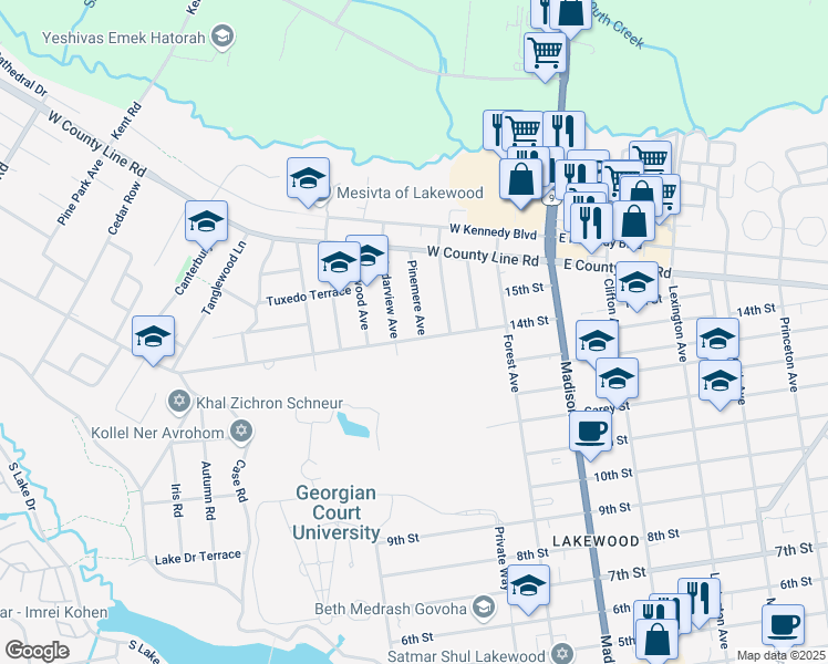 map of restaurants, bars, coffee shops, grocery stores, and more near 815 14th Street in Lakewood