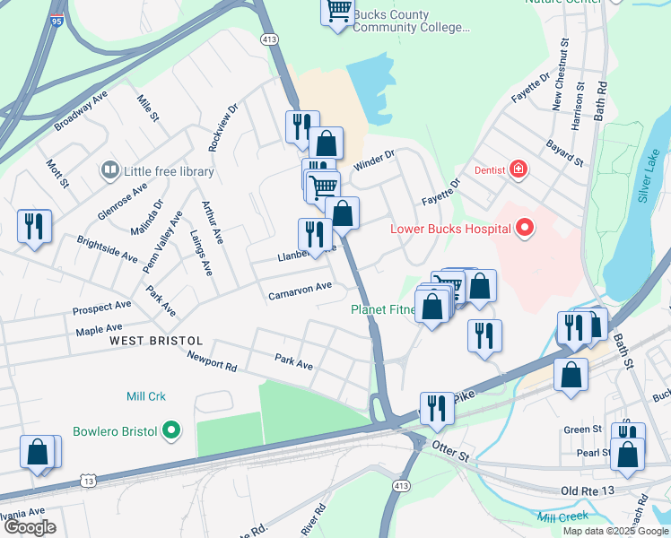 map of restaurants, bars, coffee shops, grocery stores, and more near 710 Belardley Avenue in Bristol