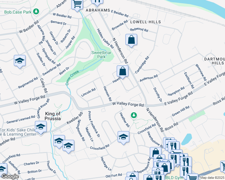 map of restaurants, bars, coffee shops, grocery stores, and more near 236 Chapel Lane in King of Prussia