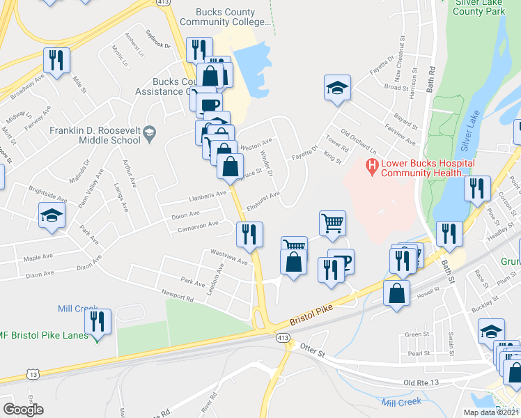map of restaurants, bars, coffee shops, grocery stores, and more near 3704 Elmhurst Avenue in Bristol