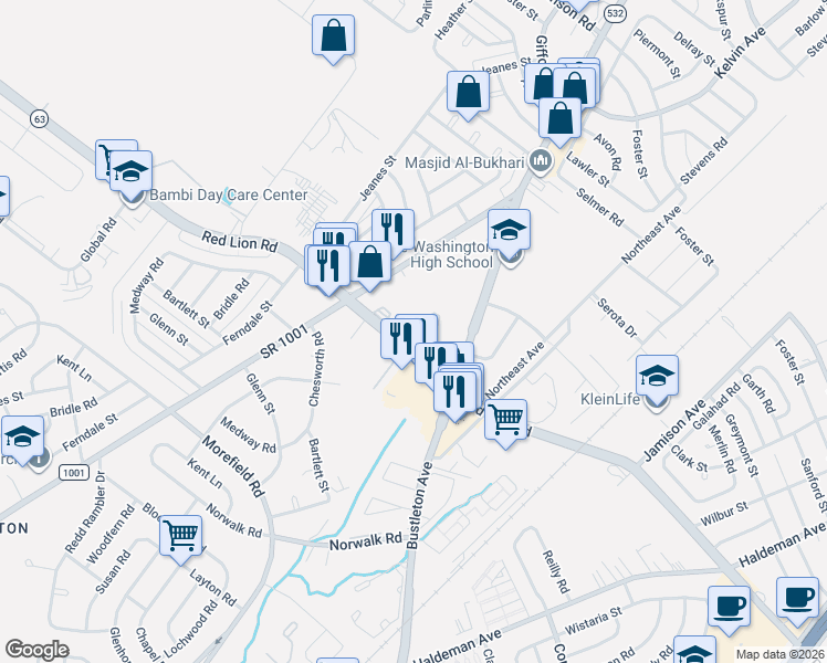 map of restaurants, bars, coffee shops, grocery stores, and more near 851 Red Lion Road in Philadelphia
