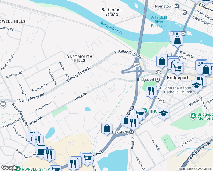 map of restaurants, bars, coffee shops, grocery stores, and more near 200 Ross Road in King of Prussia