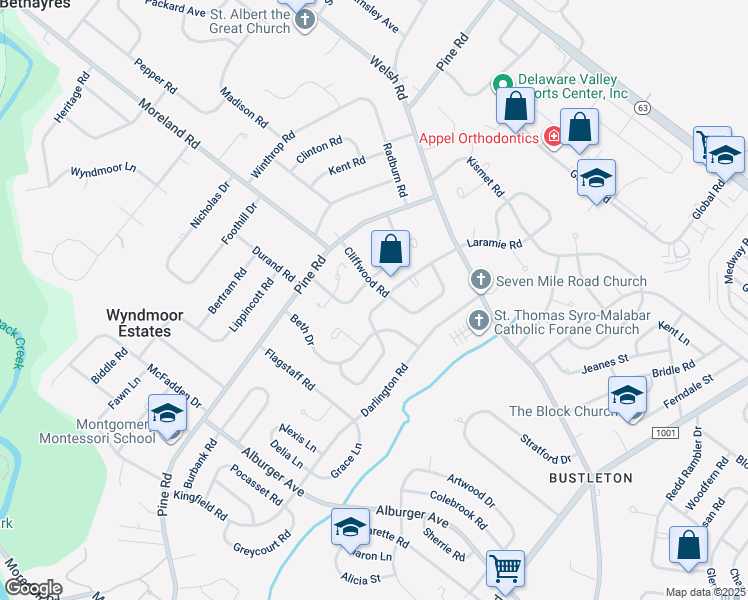 map of restaurants, bars, coffee shops, grocery stores, and more near 9260 Laramie Road in Philadelphia