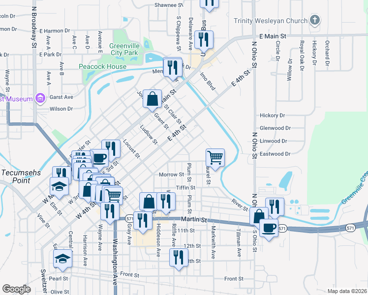 map of restaurants, bars, coffee shops, grocery stores, and more near 100 Plum Street in Greenville