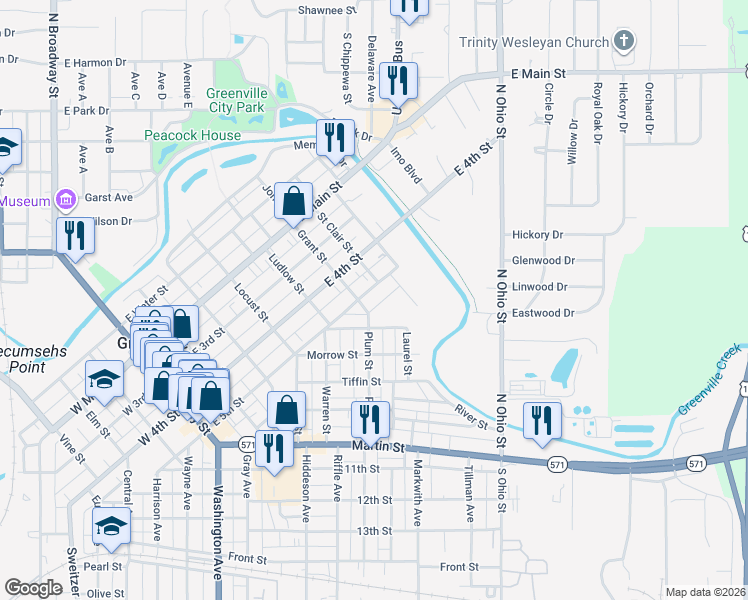 map of restaurants, bars, coffee shops, grocery stores, and more near 100-152 Plum St in Greenville