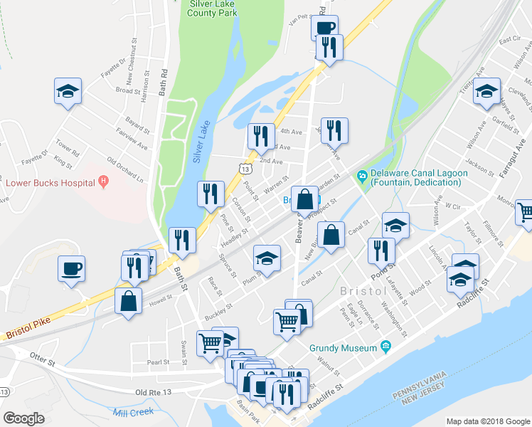 map of restaurants, bars, coffee shops, grocery stores, and more near 660 Point Street in Bristol