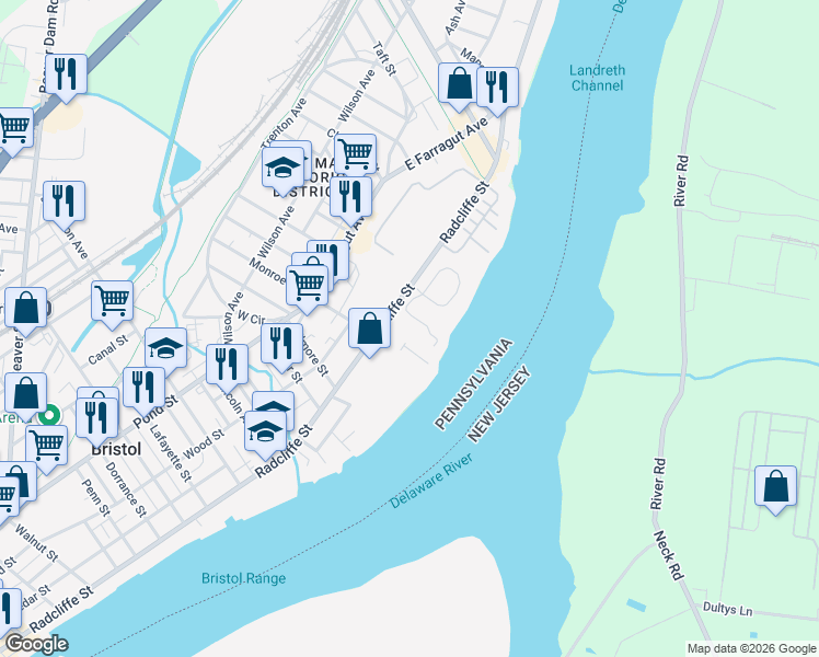 map of restaurants, bars, coffee shops, grocery stores, and more near 1420 Radcliffe Street in Bristol
