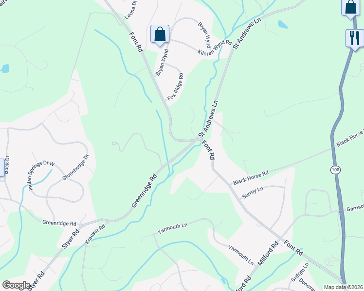 map of restaurants, bars, coffee shops, grocery stores, and more near 6 Greenridge Road in Glenmoore
