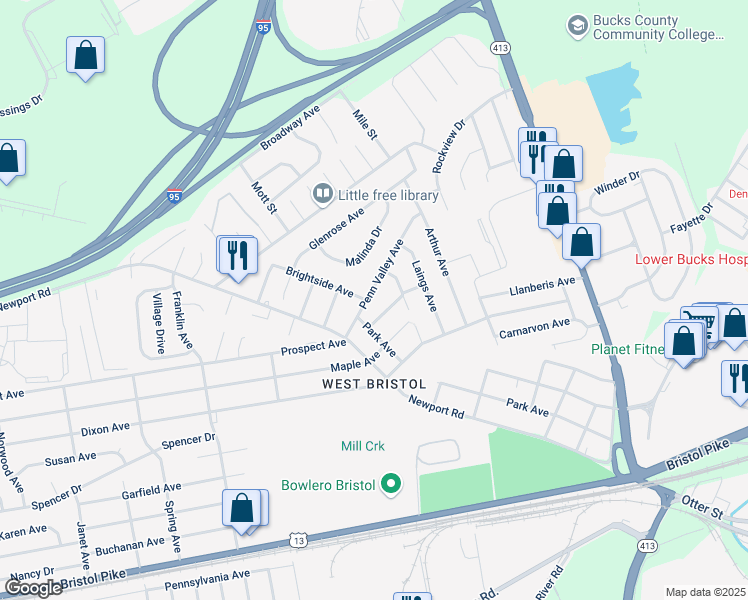 map of restaurants, bars, coffee shops, grocery stores, and more near 2924 Penn Valley Avenue in Bristol