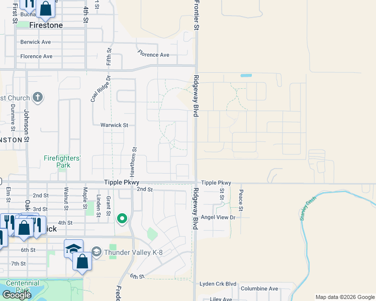 map of restaurants, bars, coffee shops, grocery stores, and more near 7108 Clarke Drive in Frederick