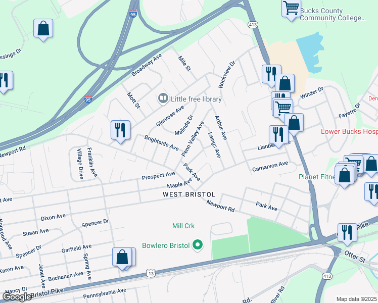 map of restaurants, bars, coffee shops, grocery stores, and more near 2924 Penn Valley Avenue in Bristol