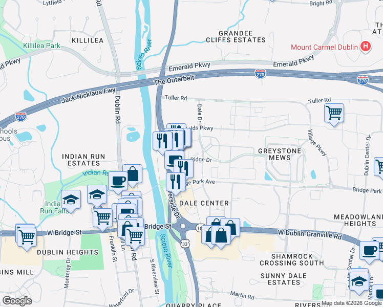 map of restaurants, bars, coffee shops, grocery stores, and more near 6662 Mooney Street in Dublin