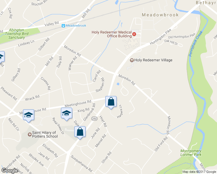 map of restaurants, bars, coffee shops, grocery stores, and more near 1430 Huntingdon Pike in Huntingdon Valley
