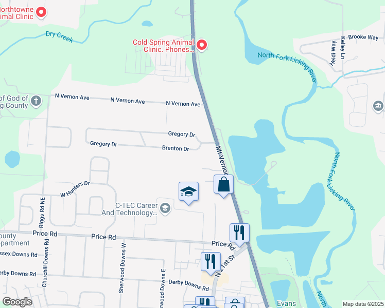 map of restaurants, bars, coffee shops, grocery stores, and more near 1755 Mount Vernon Road in Newark