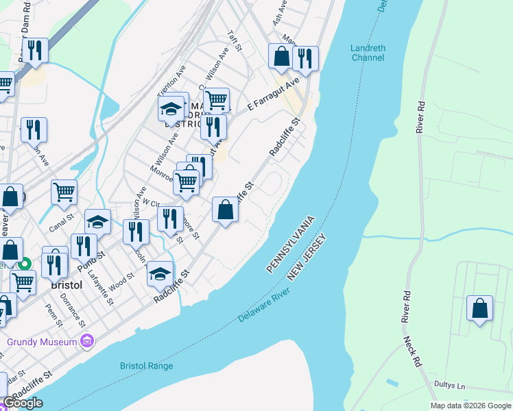 map of restaurants, bars, coffee shops, grocery stores, and more near 1600 Radcliffe Street in Bristol