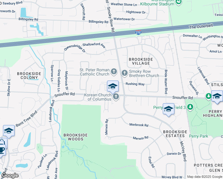 map of restaurants, bars, coffee shops, grocery stores, and more near 2870 Snouffer Road in Columbus