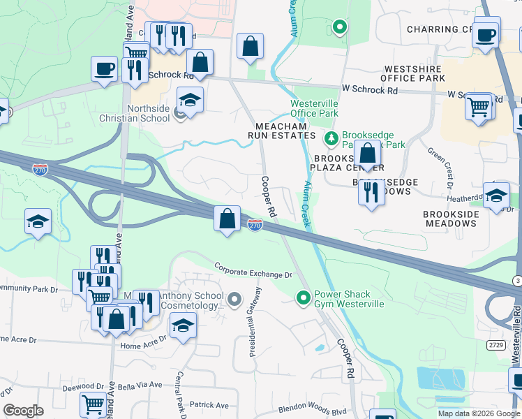 map of restaurants, bars, coffee shops, grocery stores, and more near 6867 Cooper Road in Westerville