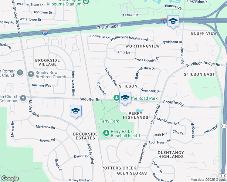 map of restaurants, bars, coffee shops, grocery stores, and more near 1327 Durness Court in Columbus
