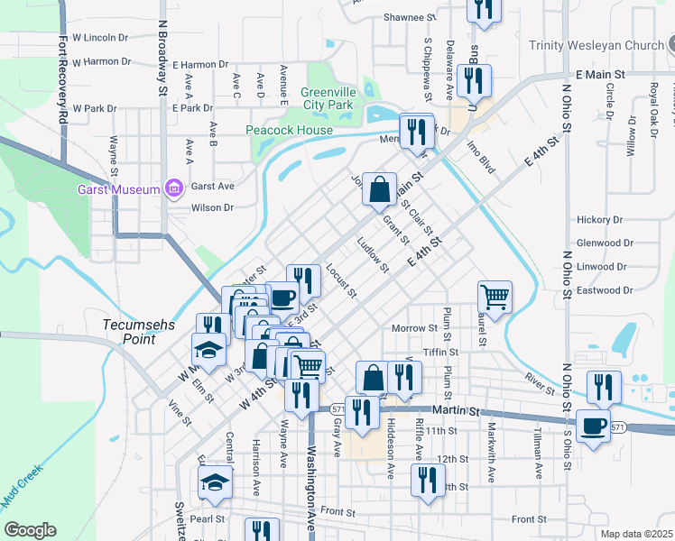 map of restaurants, bars, coffee shops, grocery stores, and more near 339 East 3rd Street in Greenville