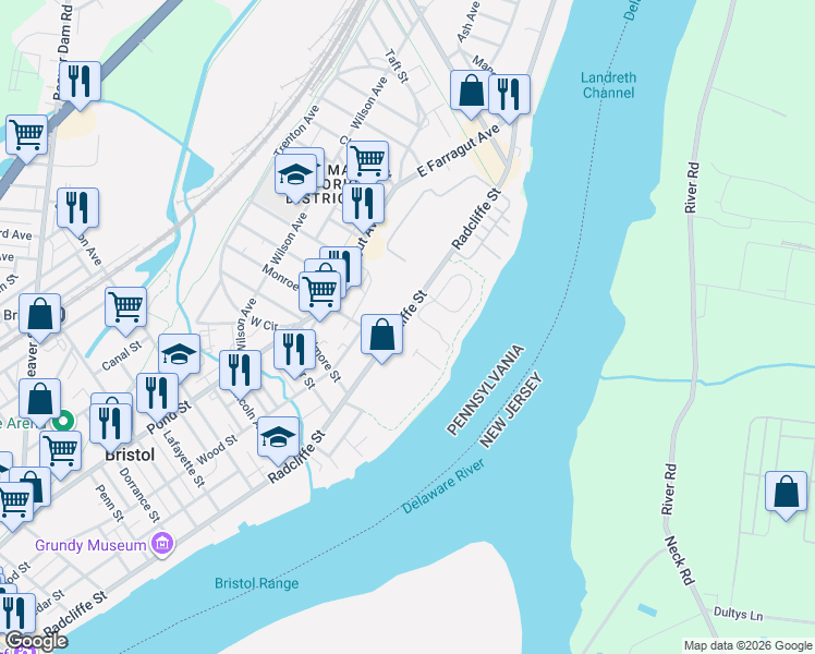 map of restaurants, bars, coffee shops, grocery stores, and more near 1420 Radcliffe Street in Bristol