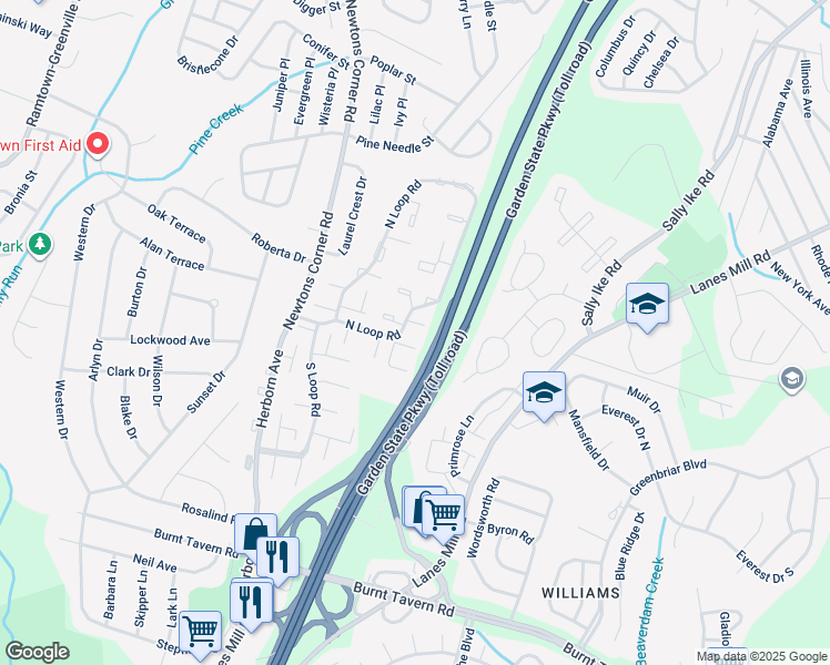 map of restaurants, bars, coffee shops, grocery stores, and more near 604 Ezara Court in Brick Township