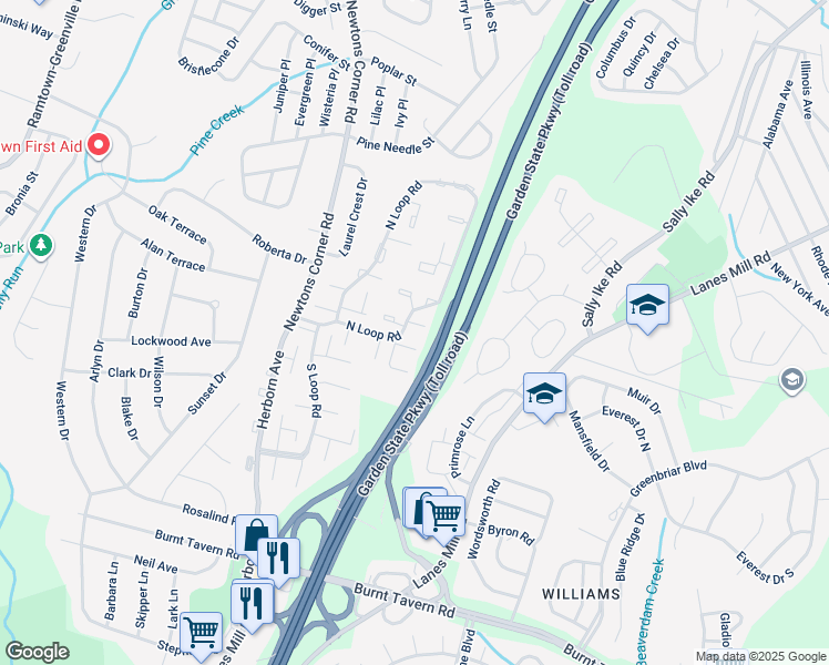 map of restaurants, bars, coffee shops, grocery stores, and more near 604 Ezara Court in Brick Township