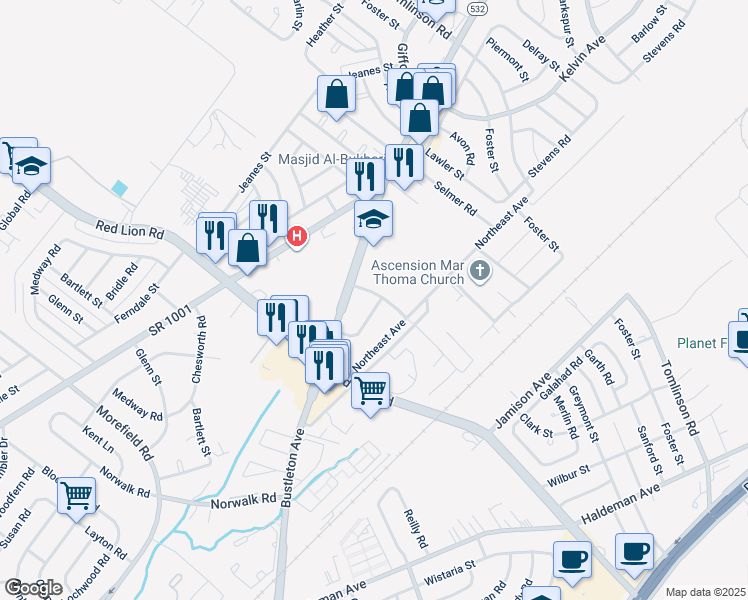 map of restaurants, bars, coffee shops, grocery stores, and more near 1010 Gorman Street in Philadelphia