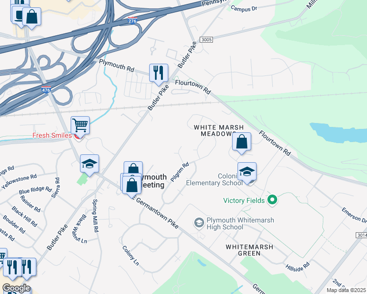 map of restaurants, bars, coffee shops, grocery stores, and more near 4049 Friends Lane in Plymouth Meeting