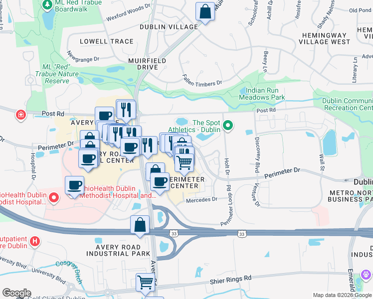 map of restaurants, bars, coffee shops, grocery stores, and more near 6257 Craughwell Lane in Dublin