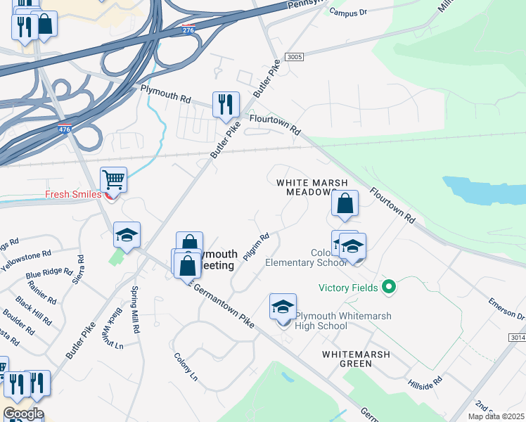 map of restaurants, bars, coffee shops, grocery stores, and more near 4049 Friends Lane in Plymouth Meeting
