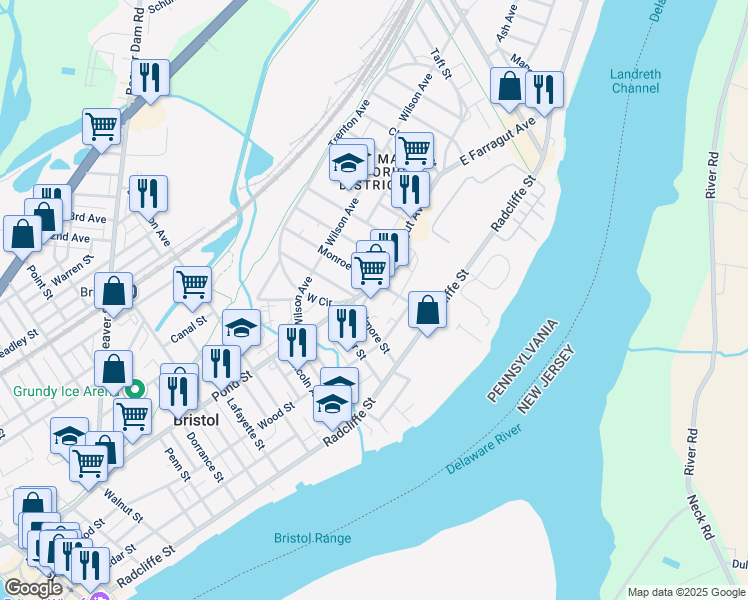 map of restaurants, bars, coffee shops, grocery stores, and more near 115 Fillmore Street in Bristol