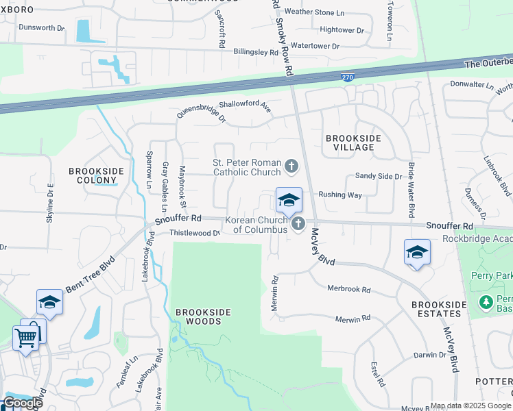 map of restaurants, bars, coffee shops, grocery stores, and more near 7187 Asheville Park Drive in Columbus