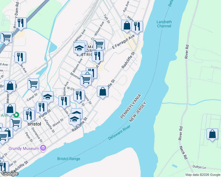 map of restaurants, bars, coffee shops, grocery stores, and more near 1420 Radcliffe Street in Bristol