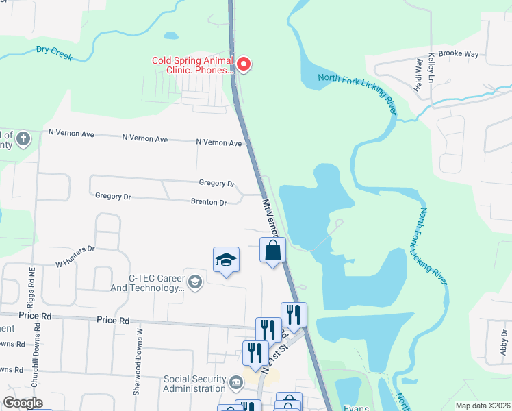 map of restaurants, bars, coffee shops, grocery stores, and more near 1755 Mount Vernon Road in Newark