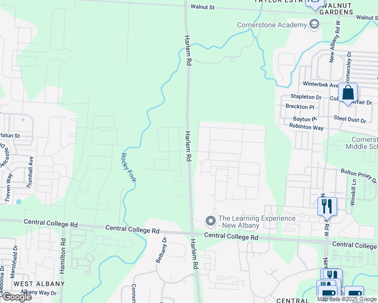 map of restaurants, bars, coffee shops, grocery stores, and more near 7156 Harlem Road in Westerville