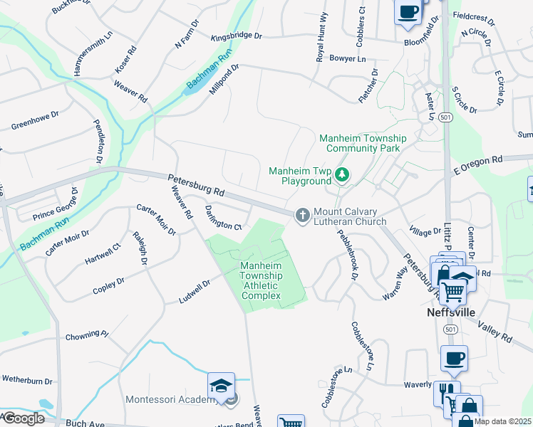map of restaurants, bars, coffee shops, grocery stores, and more near 320 Petersburg Road in Lititz