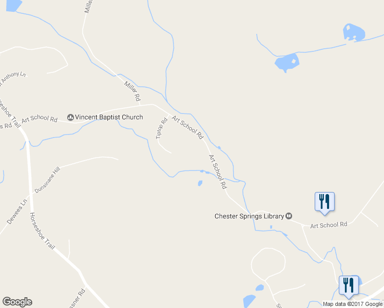 map of restaurants, bars, coffee shops, grocery stores, and more near 1902 Art School Road in Chester Springs