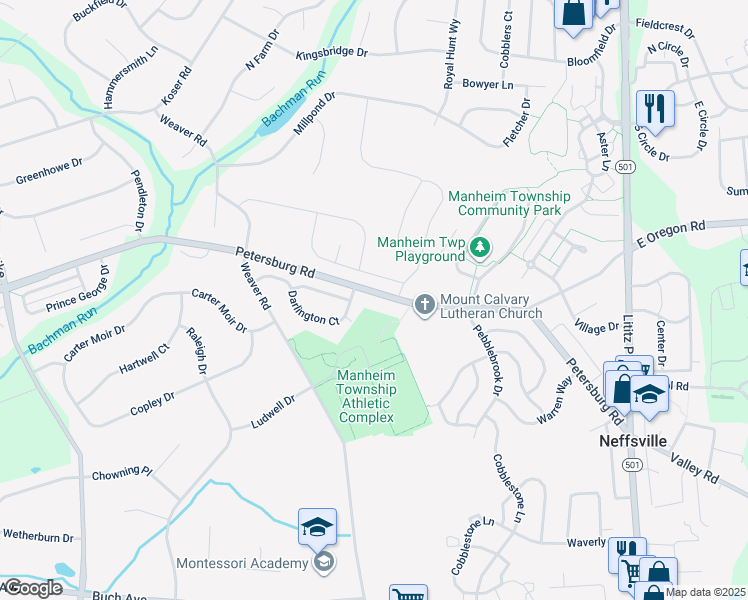 map of restaurants, bars, coffee shops, grocery stores, and more near 320 Petersburg Road in Lititz