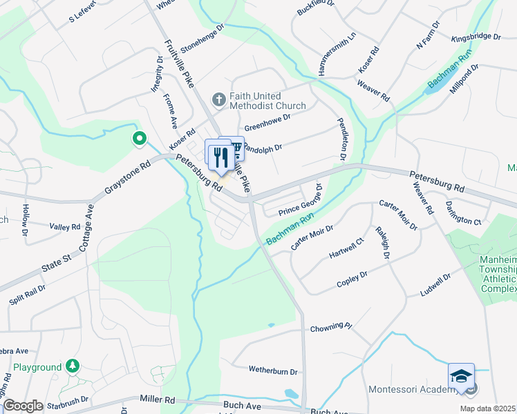 map of restaurants, bars, coffee shops, grocery stores, and more near 2701 Fruitville Pike in Lancaster