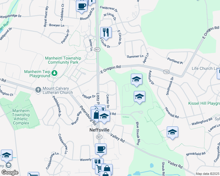 map of restaurants, bars, coffee shops, grocery stores, and more near 2829 Lititz Pike in Lancaster