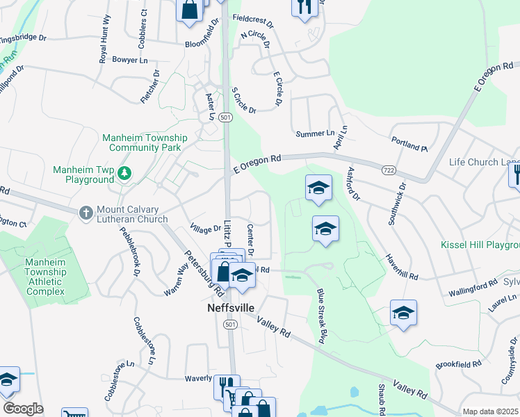 map of restaurants, bars, coffee shops, grocery stores, and more near 2829 Lititz Pike in Lancaster
