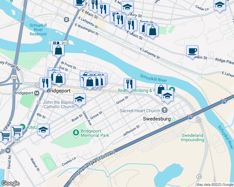 map of restaurants, bars, coffee shops, grocery stores, and more near 6 Ford Street in Bridgeport