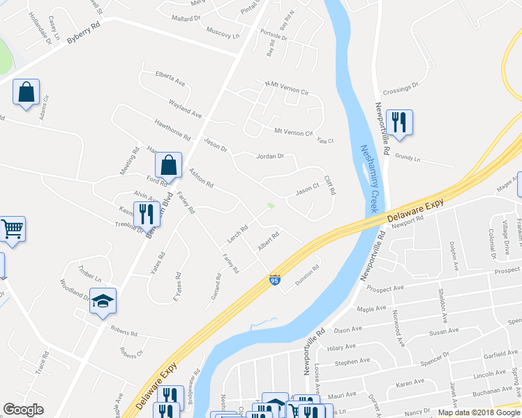 map of restaurants, bars, coffee shops, grocery stores, and more near 4768 Lerch Road in Bensalem